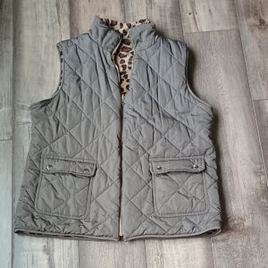 Quilted Gray Vest with Leopard Interior